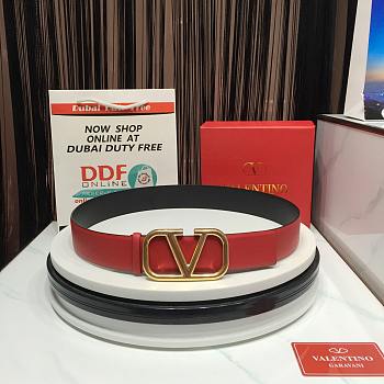 Valentino Garavani Vlogo Reversible Leather Belt Red & Black 4cm