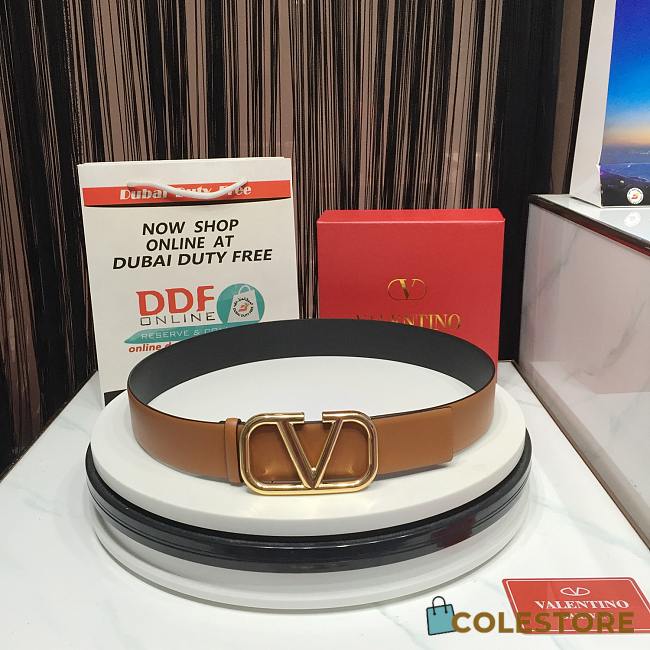 Valentino Garavani Vlogo Reversible Leather Belt Brown & Black 4cm - 1