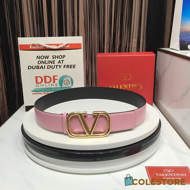 Valentino Garavani Vlogo Reversible Leather Belt Pink & Black 4cm - 1