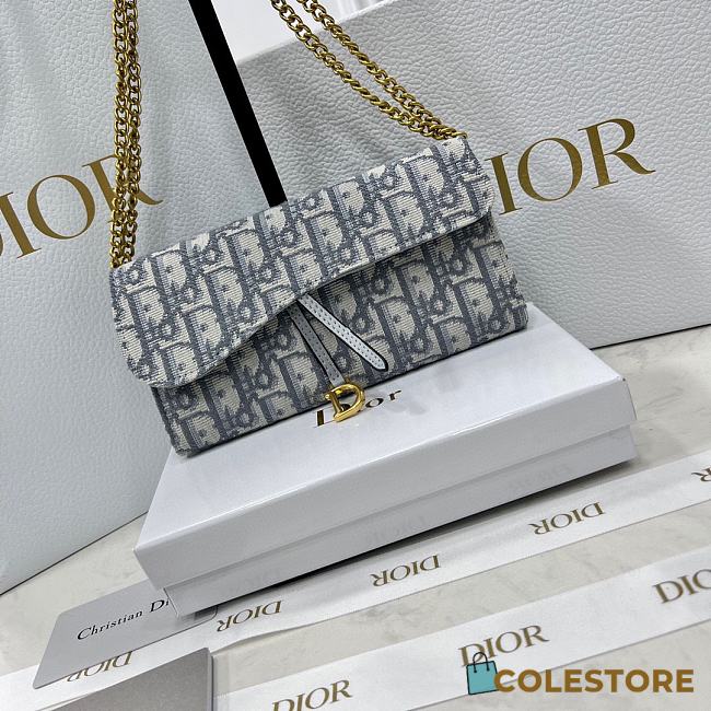 Dior Long Saddle Wallet with Chain Gray Dior Oblique Jacquard 19x10.5x3.5cm - 1