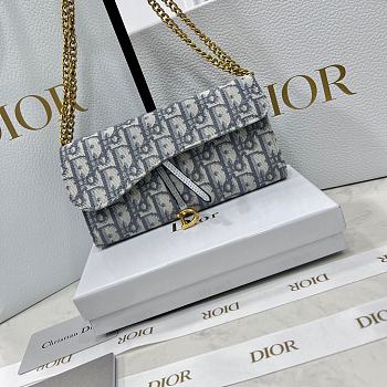 Dior Long Saddle Wallet with Chain Gray Dior Oblique Jacquard 19x10.5x3.5cm