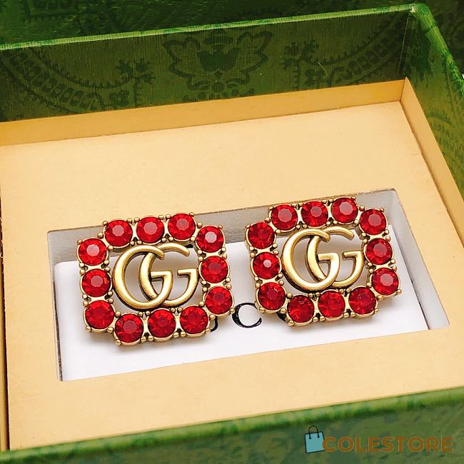 Gucci Red Diamond Square Earrings GED0139 - 1