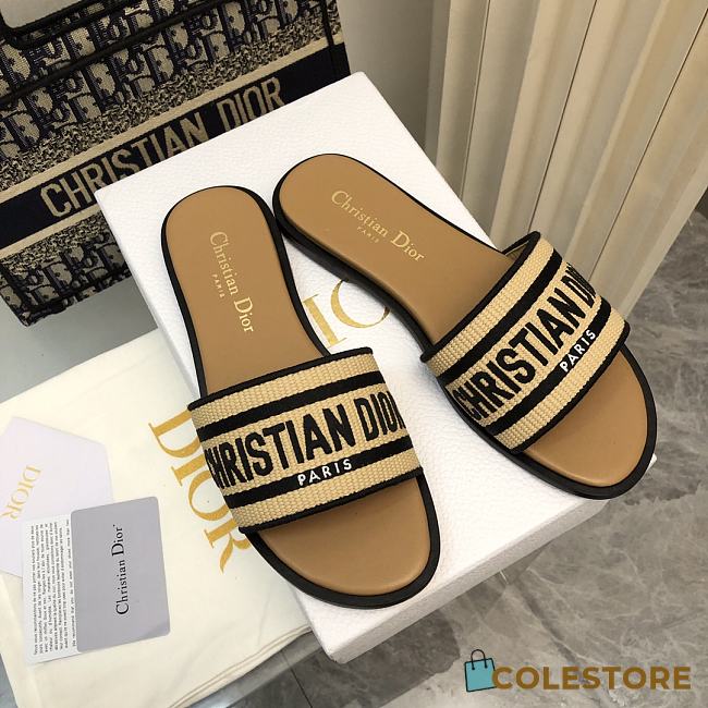 Dior Dway Natural Raffia And Black Embroidered Cotton - 1