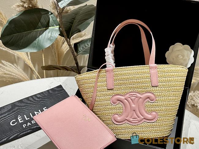 Celine Straw Basket Bag Pink 19x16cm - 1