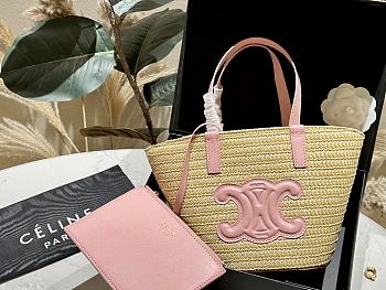 Celine Straw Basket Bag Pink 19x16cm