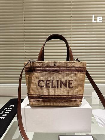 Celine Cabas Mini Vegetal Effect Fabric and Cow Leather Handbag 20x18cm