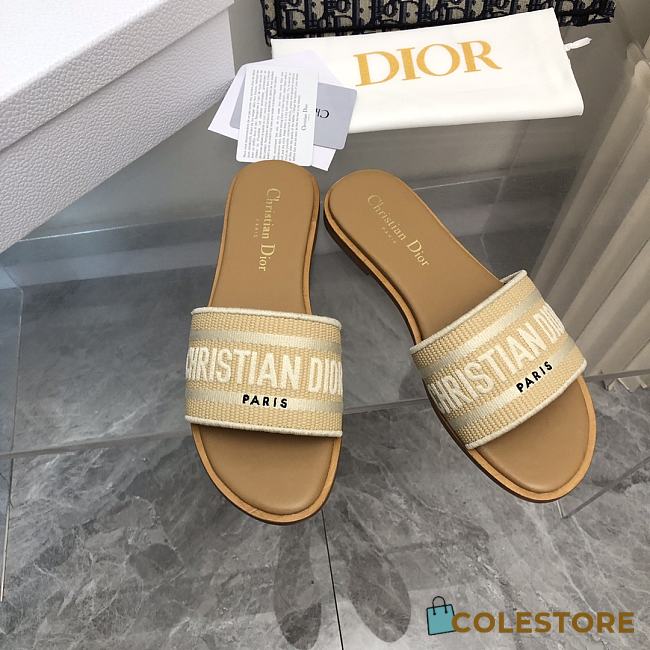 Dior Dway Natural Raffia And Beige Embroidered Cotton - 1