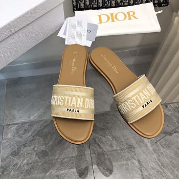 Dior Dway Natural Raffia And Beige Embroidered Cotton