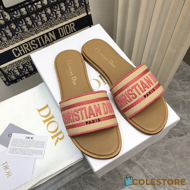 Dior Dway Natural Raffia And Red Embroidered Cotton - 1
