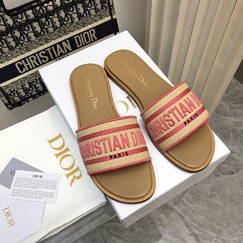 Dior Dway Natural Raffia And Red Embroidered Cotton