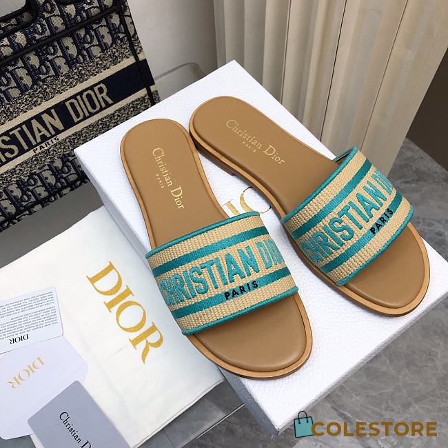 Dior Dway Natural Raffia And Green Embroidered Cotton - 1