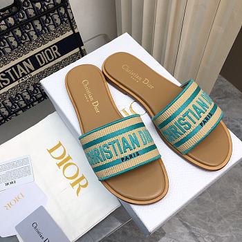 Dior Dway Natural Raffia And Green Embroidered Cotton