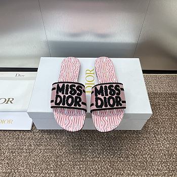 Dior Dway Heeled Slide Embroidered Cotton and Pale Pink Miss Dior Allover Motif