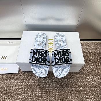 Dior Dway Heeled Slide Embroidered Cotton and Blue Miss Dior Allover Motif