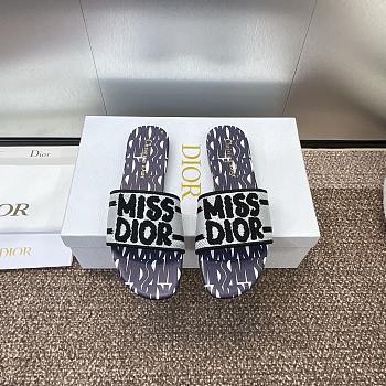 Dior Dway Heeled Slide Embroidered Cotton and Purple Miss Dior Allover Motif