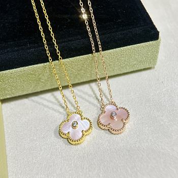 Van Cleef & Arpels Natural Pink With Diamond Four-leaf Clover Necklace