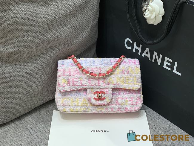 Chanel Tweed Quilted Mini Rectangular Flap Bag Pink Multicolor 20x10x7cm - 1