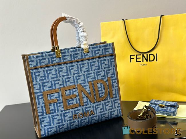 Fendi Embroidered Denim Sunshine Shopping Bag 36cm - 1