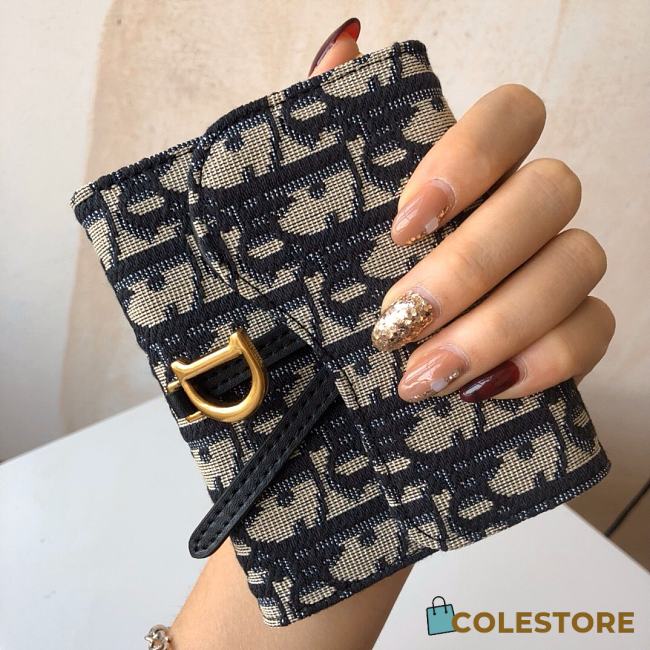 Dior Saddle Wallet Blue Oblique Jacquard 11x10x2cm - 1