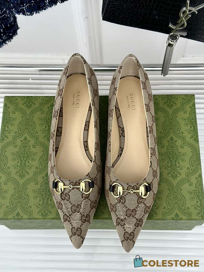 Gucci Horsebit GG Slip-On Ballerina Shoes Beige - 1