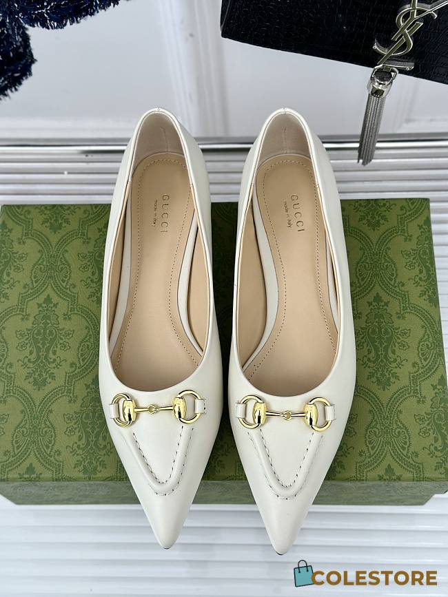 Gucci Horsebit GG Slip-On Ballerina Shoes White - 1