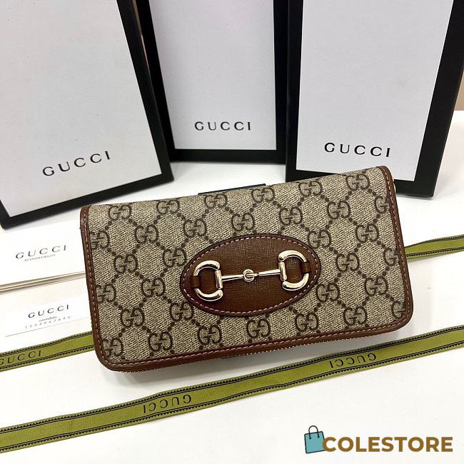 Gucci 1955 Horsebit Zipper Wallet Brown 19x10x3cm - 1