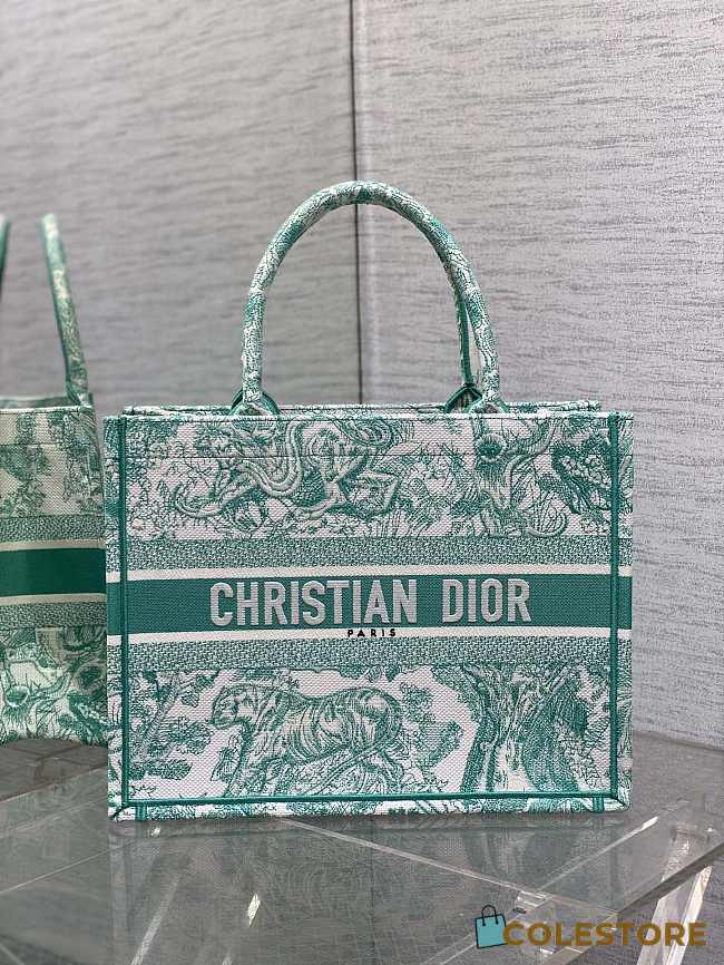 Dior Book Tote Tiger Embroidery Green 36x18x28cm - 1