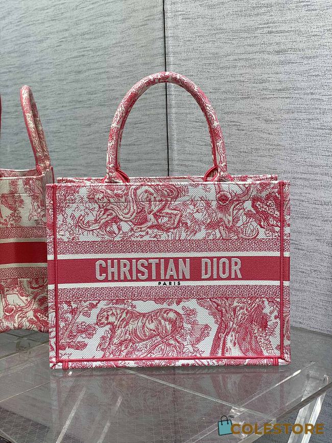 Dior Book Tote Tiger Embroidery Red 36x18x28cm - 1