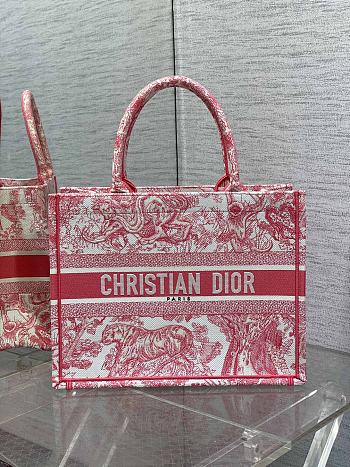 Dior Book Tote Tiger Embroidery Red 36x18x28cm