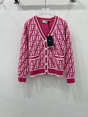 Fendi FF Motif V-Neck Cardigan Pink & White - 1