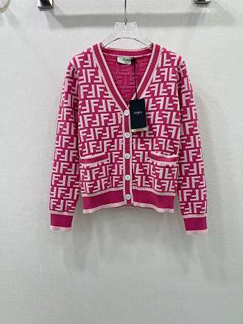 Fendi FF Motif V-Neck Cardigan Pink & White