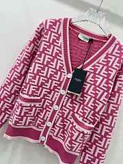 Fendi FF Motif V-Neck Cardigan Pink & White - 3