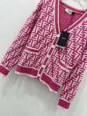 Fendi FF Motif V-Neck Cardigan Pink & White - 4