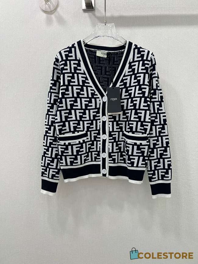 Fendi FF Motif V-Neck Cardigan Black & White - 1