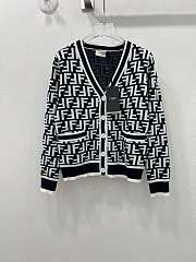Fendi FF Motif V-Neck Cardigan Black & White - 1