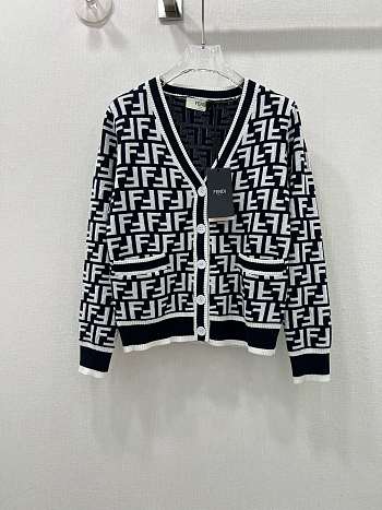 Fendi FF Motif V-Neck Cardigan Black & White