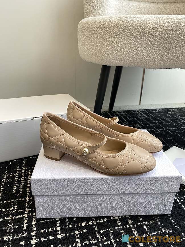Dior Ballet Flat Beige Quilted Cannage Calfskin - 1