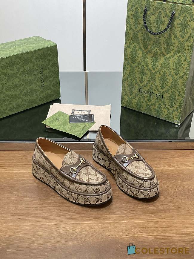 Gucci Horsebit Platform Loafer Beige & Brown - 1