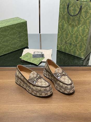 Gucci Horsebit Platform Loafer Beige & Brown