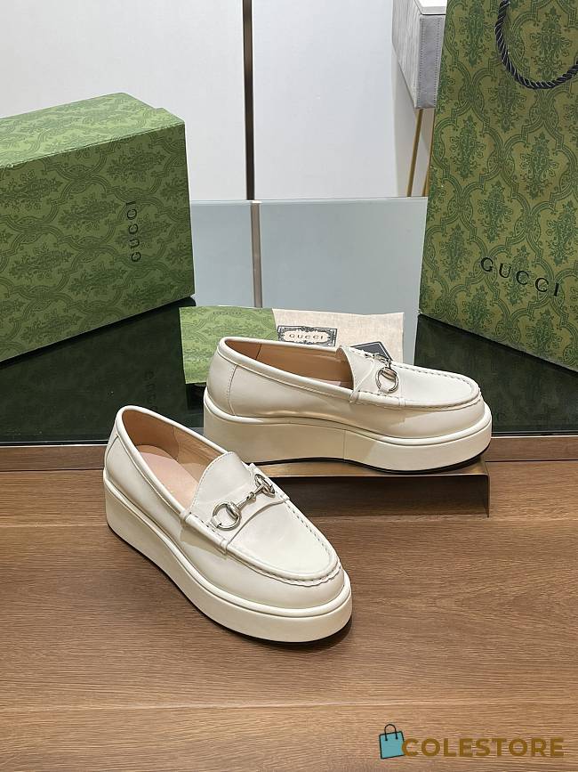  Gucci Horsebit Platform Loafer White - 1