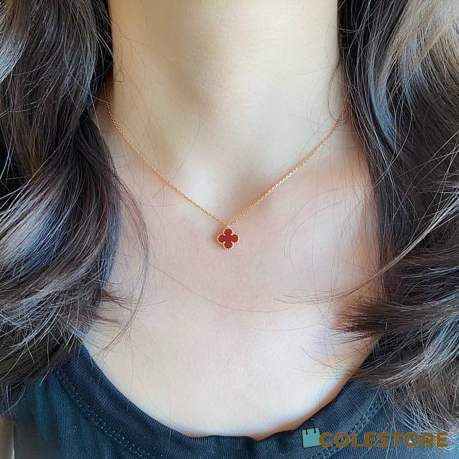 Van Cleef & Arpels Mini Four-leaf Clover Necklace Red/Black/White - 1