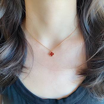 Van Cleef & Arpels Mini Four-leaf Clover Necklace Red/Black/White