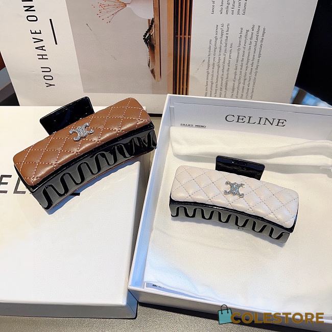Celine Maillard French Leather Hair Clip White / Brown - 1