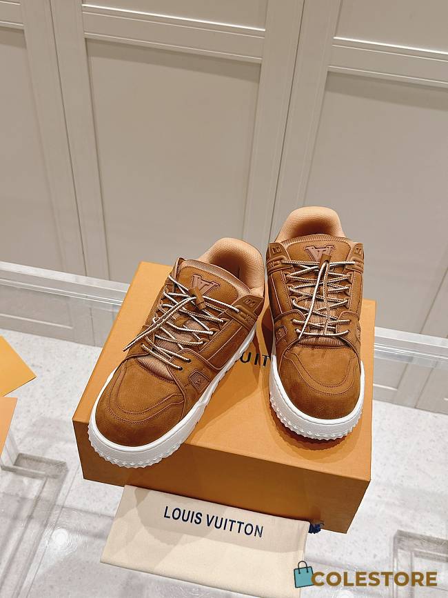 Louis Vuitton Trainer Maxi Sneaker Nubuck Caft Leather Beige  - 1