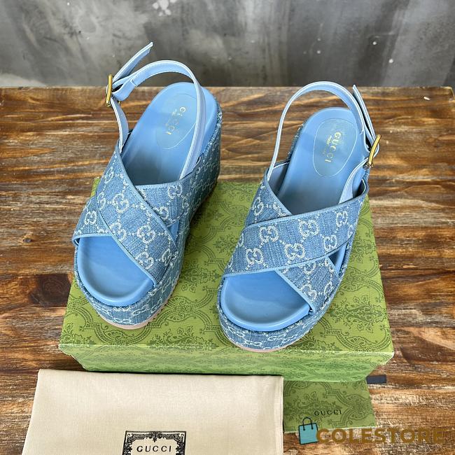 Gucci Women's Supreme Platform Slide Sandal Light Blue And Ivory GG Denim  - 1
