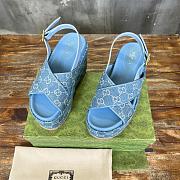 Gucci Women's Supreme Platform Slide Sandal Light Blue And Ivory GG Denim  - 1