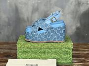 Gucci Women's Supreme Platform Slide Sandal Light Blue And Ivory GG Denim  - 2