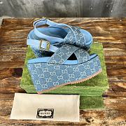 Gucci Women's Supreme Platform Slide Sandal Light Blue And Ivory GG Denim  - 5