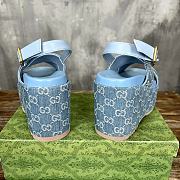 Gucci Women's Supreme Platform Slide Sandal Light Blue And Ivory GG Denim  - 6