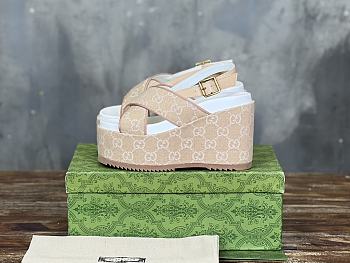 Gucci Women's Supreme Platform Slide Sandal Beige